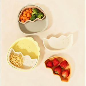 宝宝可爱恐龙分格餐盘儿童餐盘套装婴幼儿食品级硅胶餐盘